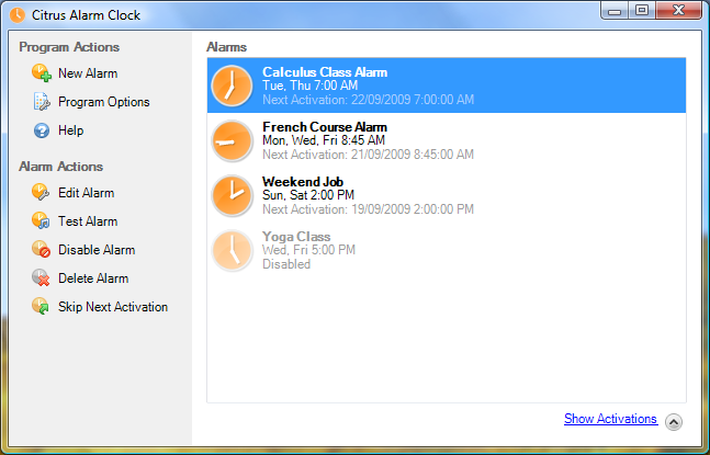 Citrus Alarm Clock main settings screenshot