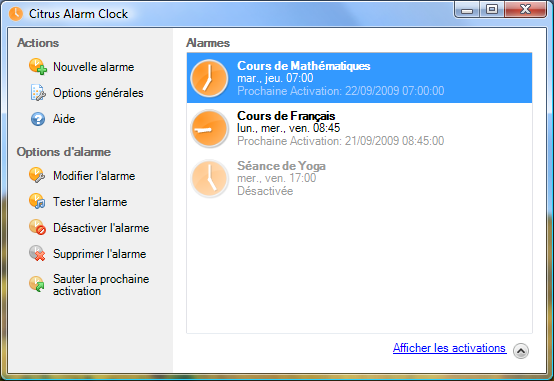 Citrus Alarm Clock main settings screenshot